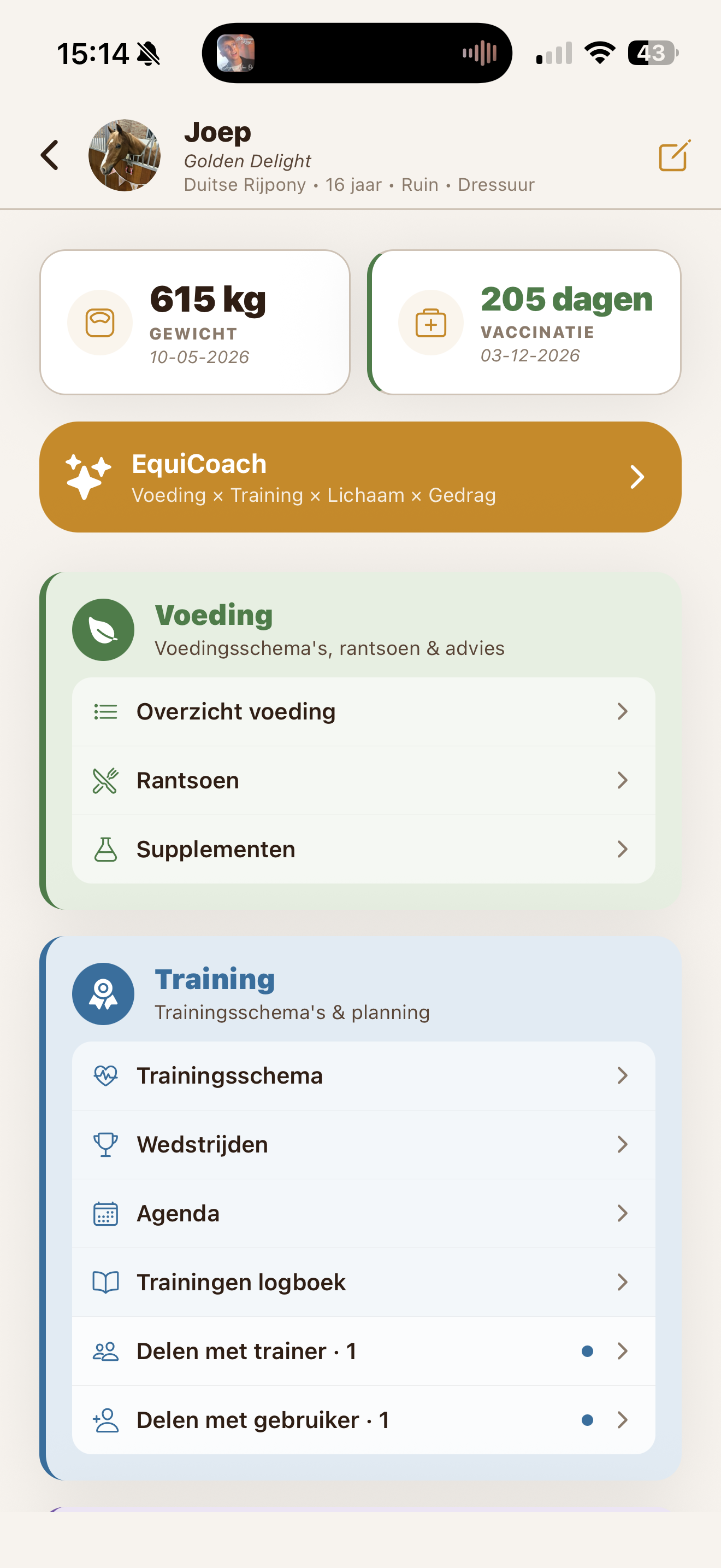 Profil konia — waga, szczepienia, EquiCoach, żywienie i trening na jednym ekranie